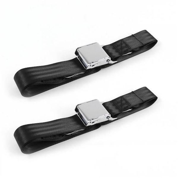 Geared2Golf Airplane 2 Point Black Lap Bucket Seat Belt Kit for Jeep CJ & DJ 1971-1986 - 2 Belts GE1566586 - main